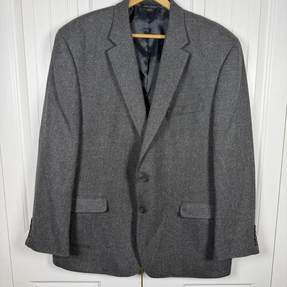 Lauren Ralph Lauren Blazer Mens 48R Gray Herringbone Wool Cashmere Paisley Lined